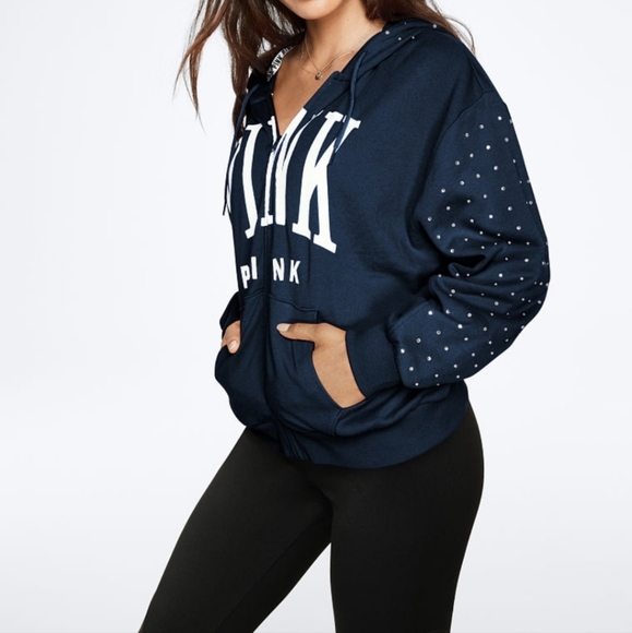 PINK Victoria's Secret Tops - PINK VICTORIA'S SECRET RHINESTONES BLING FULL-ZIP HOODIE ✨️
